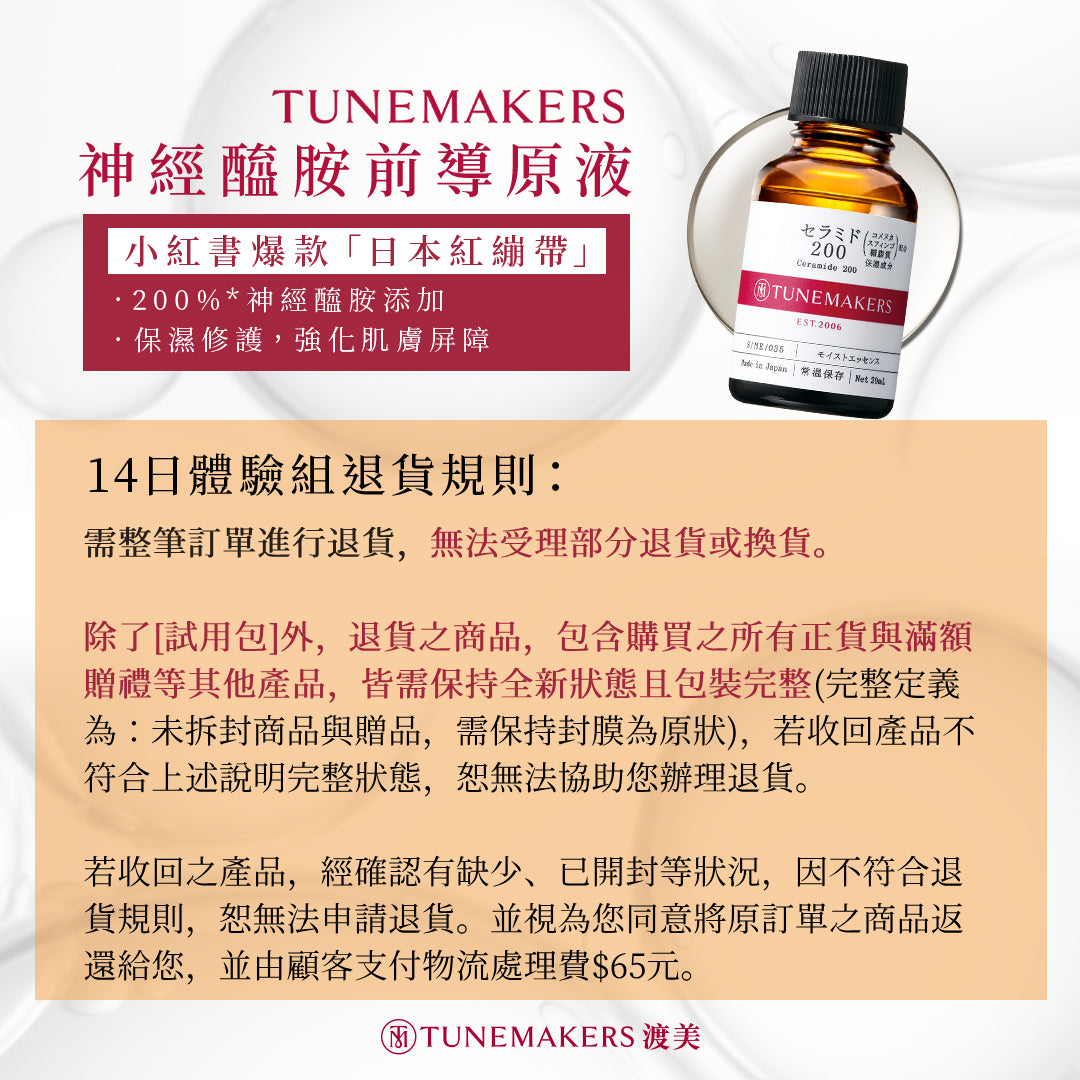 $999神經醯胺滿意保證組(結帳輸入"搶先體驗"享體驗價$999)