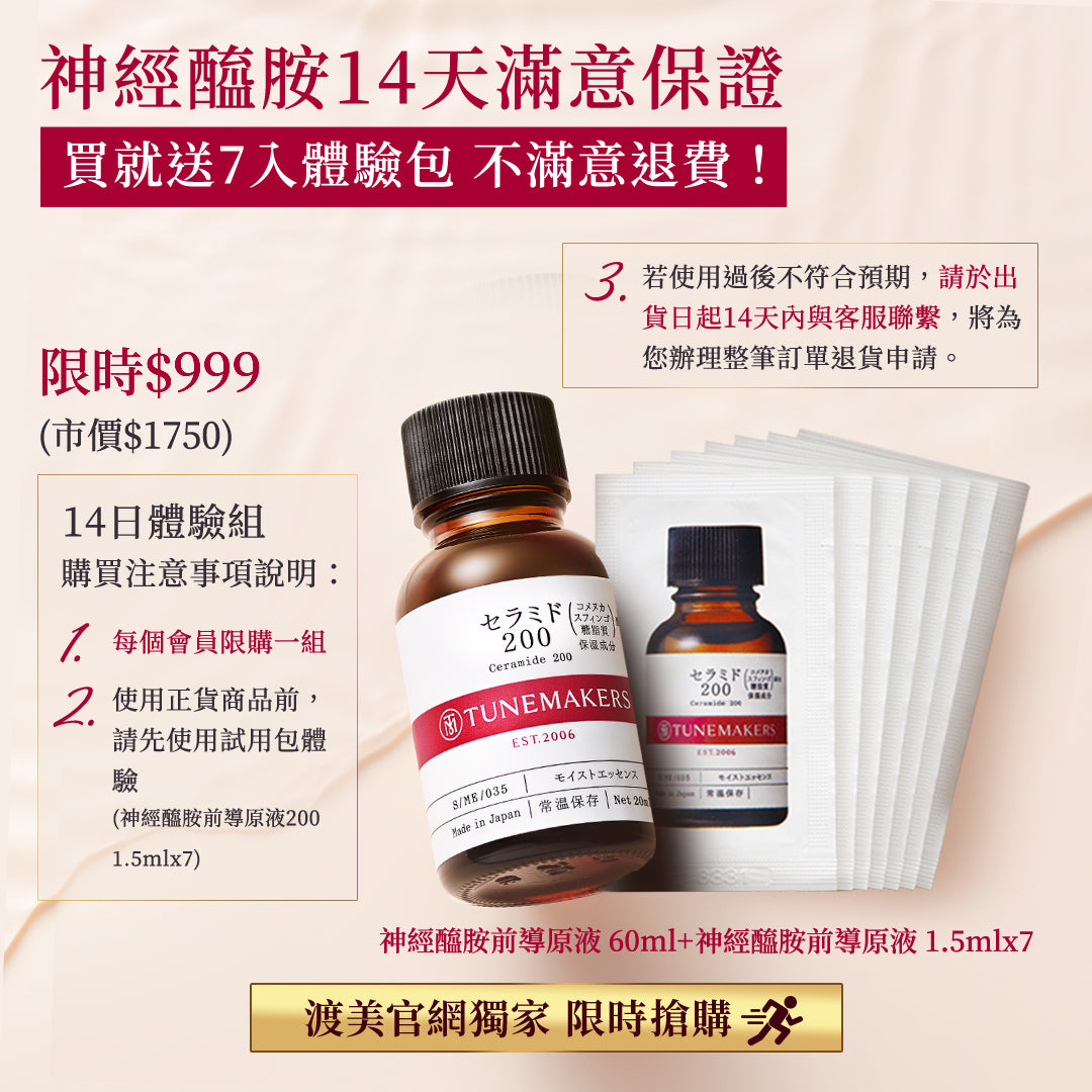 $999神經醯胺滿意保證組(結帳輸入"搶先體驗"享體驗價$999)